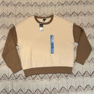 Express Women’s Cream and Brown Crewneck Sweater Business Casual Comfort Large